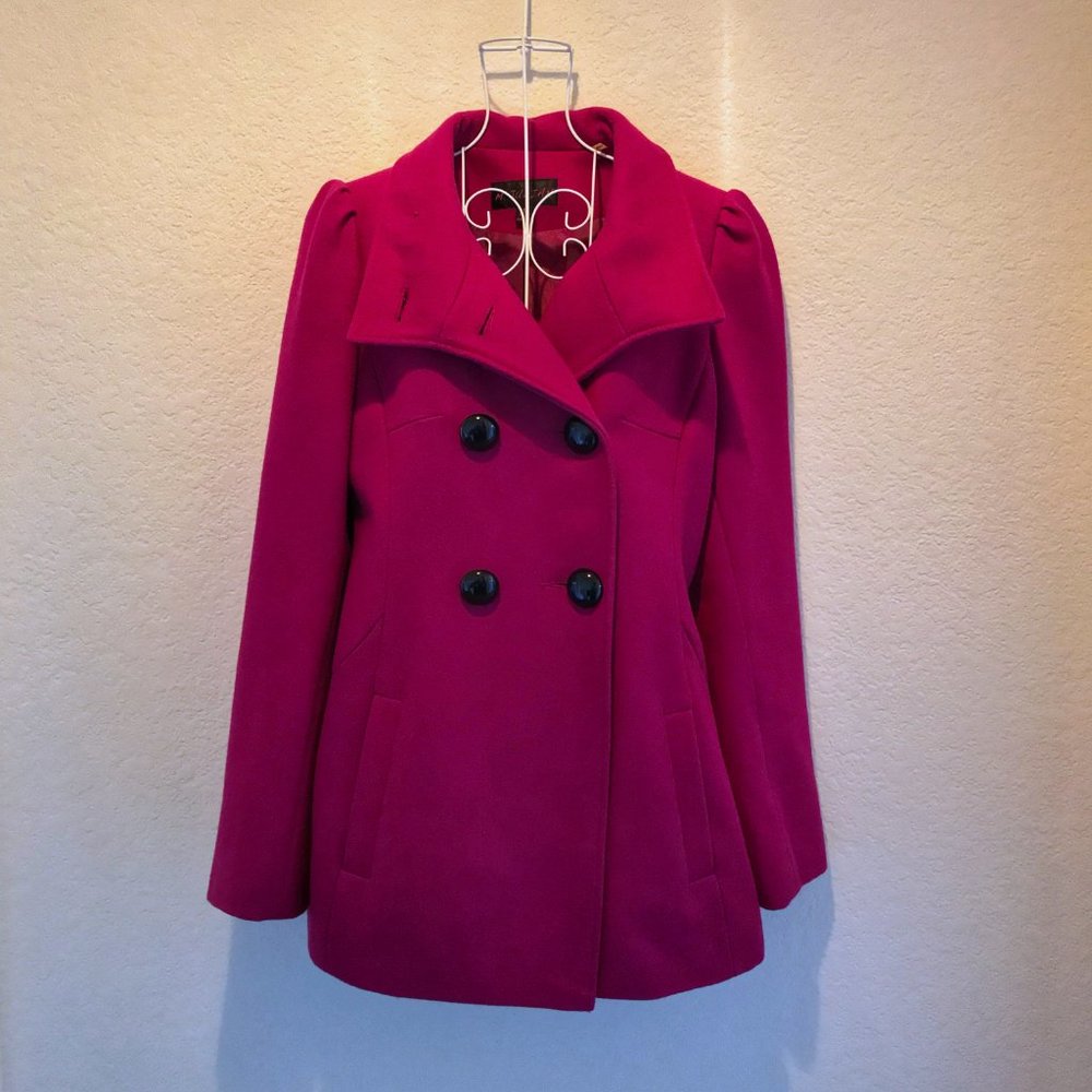 M. Julian  Fuchsia Wool Blend Double Breasted Peacoat